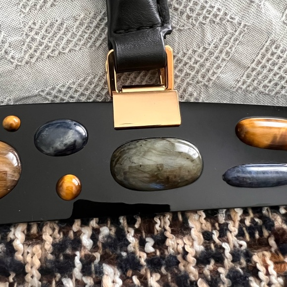 Tory Burch Suede Shearling Fur Embellished Tweed Altersee Chevron Handbag - Picture 9 of 9